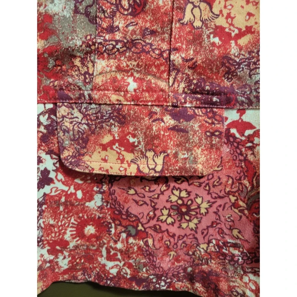 Christopher & Banks Women XL Artisan Boho Print Jacket Button Front Stretch Y2K